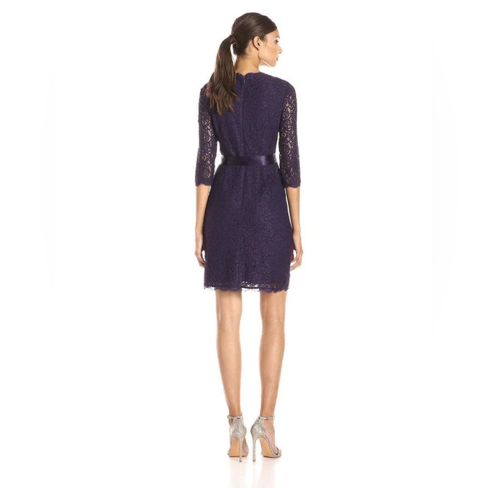 Adrianna Papell 3/4 Sleeves Surplice Neckline Bow Side Lace Dress - Picture 2 of 5